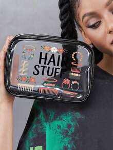 PVC Material Hair Accessory & Toiletry Bag, PVC Travel Organizer Bag With Zipper Closure - Lightweight, Fade-Resistant Cosmetic Toiletry Bag For Women/Girls, Portable Makeup Case, Easy To Wipe Clean, Tech-Savvy Storage Bag | Modern Aesthetics | Fade-Resistant Material, Travel Essential, Vacation/Summer/Back To School Supplies Bag - Multicolor - View 4