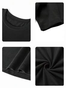 Women's Summer New Round Neck Short Sleeve T-Shirt, Letter Print, Slim Fit, Versatile Crop Top - Advanced Black - View 6