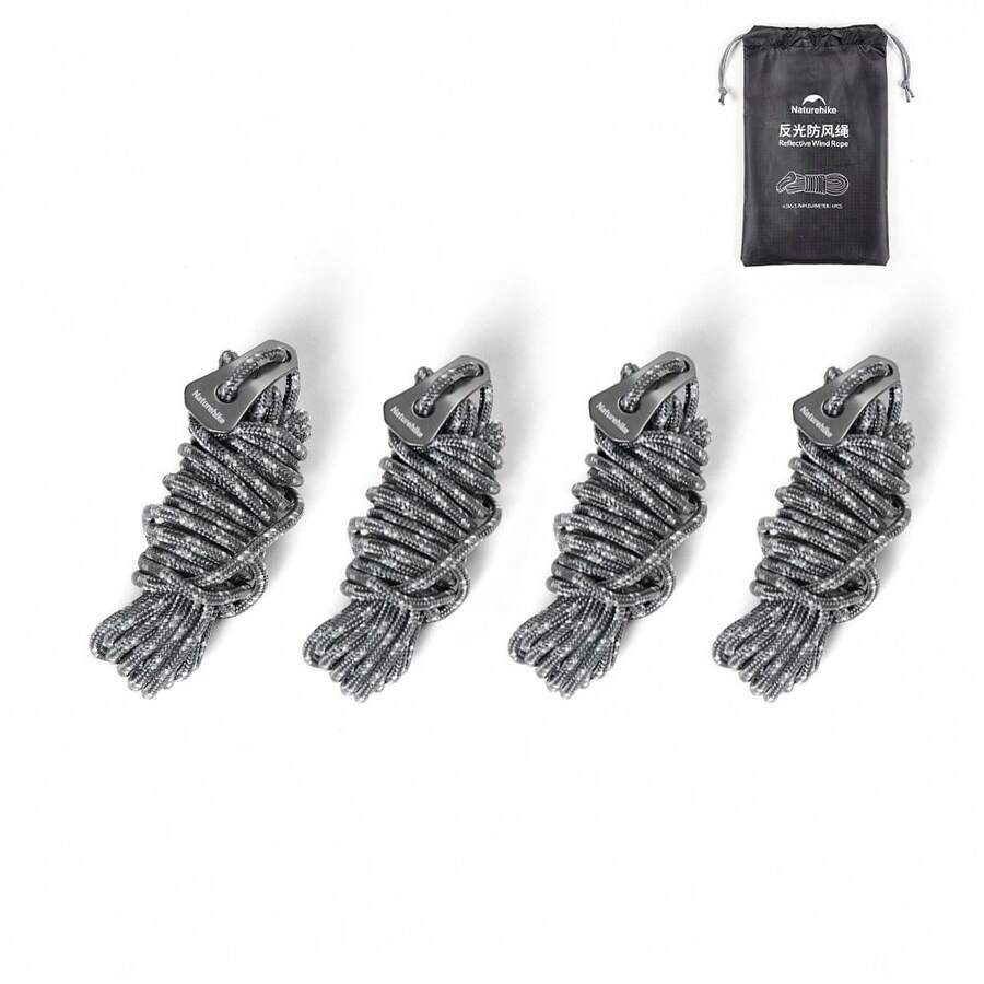Naturehike 4件套 4.5米露营帐篷拉绳，带反光条，适用于夜间使用 - 彩色 - 查看 1