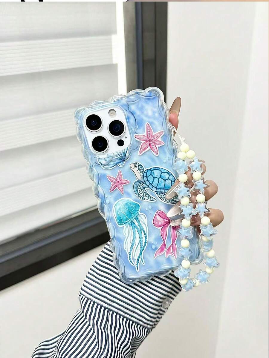 Braided Transparent Gloss Oil Half-Transparent Sea Turtle Illustration Painted + Chain Anti-Drop Phone Case Protective Cover Compatible With IPhone 14, 14 Pro, 14 Pro Max, 13, 13 Pro, 13 Pro Max, 11, 11 Pro Max, 12, 12 Pro, 12 Pro Max, XR, XS, 15, 15 Pro, 15 Pro Max, 16, 16 Pro, 16 Pro Max, 17, 17 Pro, 17 Air, 17 Pro Max, High-End Anti-Drop Phone Case - Multicolor - View 1