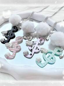 1pc Vintage Polka Dot, Striped, Musical Note, Star Necklace, Cute Wing & Musical Note Sweater Chain, Random Necklace Style - Multicolor - View 3