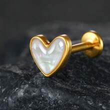 1PC ASTM F136 Titanium White Shell Heart Flat Back Labret Piercing Studs Monroe Lip Nose Helix Cartilage Tragus Lobe Stud Threadless Piercing Body Jewelry 16G/18G - Heart-shaped - View 22