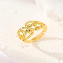 Women's Gold Tone Open Rings Set, Heart & Swirl Design With Rhinestone Accent, Adjustable Stackable Statement Jewelry For Everyday Wear - Yellow Gold - View 10