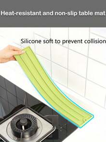 Kitchen Narrow Pot Lid Storage Mat & Utensil Holder, Heat Resistant Silicone Stove Top Organizer Pad, Long Strip Spatula Spoon Rest With Draining Grooves, Anti-Scald Non-Slip Countertop Drying Rack, Keep Kitchen Counter Clean & Tidy - Multicolor - View 5