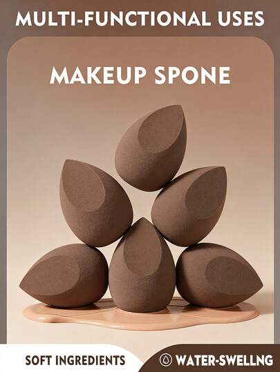  6 piezas Esponjas de belleza para toda la cara YZIMENG, esponjas para mezclar maquillaje para productos líquidos, textura suave y fina para base de maquillaje, corrector, color café, pincel suave para corrector de maquillaje, herramientas de maquillaje, maquillaje, asequible, decoración de habitación, tocador, viaje, dormitorio, accesorios de maquillaje