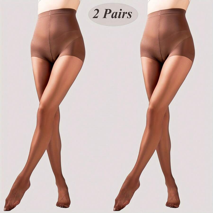 2 st. sexiga minimalistiska strumpbyxor för kvinnor - Kaffebrun - Visa 1