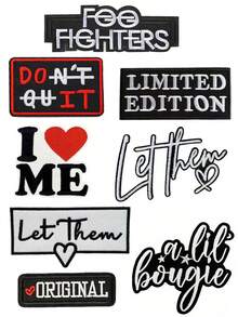 1 Set Of 3/8pcs Black And White English Letter Embroidery Patch Cute Fashion Polyester Patch DIY Clothing Ironing Patch Sewing Accessories Cloth Patch Used For Truck Hats, Jeans, Shirts, Jackets, Backpacks, Casual Clothing And Accessories - Mash Up - View 6