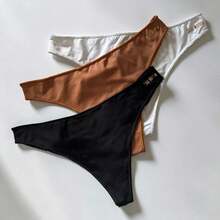 Set Of 3 Double String Panties - Polyamide With Cotton Lining - Bronce, Blanco, Negro - Ver 7