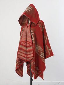 1pc Geometric Jacquard Casual Minimalist Poncho Shawl, Everyday Wear - Multicolor - View 10