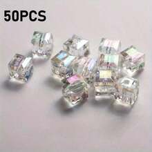 50颗8毫米、1.7毫米孔径彩色方形亚克力立方体隔珠，用于珠宝制作、手链项链装饰材料，美国（杰斯汀节、万圣节、首字母） - 彩色 - 查看 14