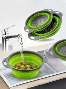 1pc Foldable Silicone Strainer, Suitable For Vegetables And Fruits, Essential Kitchen Item - Grey - View 11