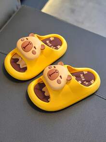 1 đôi dép đi trong nhà bằng nhựa PVC cho trẻ em, họa tiết động vật dễ thương - Chuột lang nước - Màu vàng - Xem 2