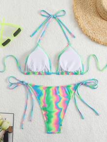 New Printed Bikini Women's Swimsuit, Bandage Swimwear, Push-Up Bikini Swimwear - 混合色 - 查看 3
