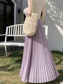 Váy chữ A xếp ly bằng vải chiffon kiểu Pháp lãng mạn mới năm 2026, váy suông cạp cao giúp thon gọn, thanh lịch cho mùa hè. - Màu tím - Xem 7