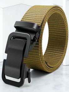 男士尼龙帆布腰带 自动调节 休闲百搭 加厚长款 学生军训牛仔裤腰带，四季通用 纯色 - 卡其色 - 查看 1