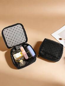 2/4 pièces Pochette de rangement transparente à pois classique, porte-monnaie multifonction de couleur unie minimaliste, sac à cosmétiques pour rouge à lèvres, portable pour l'école, le travail, les voyages - Multicolore - Voir 11