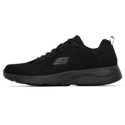 Skechers 男士休闲运动鞋，黑色系带舒适缓震运动鞋，适合日常通勤、公路跑、慢跑和训练