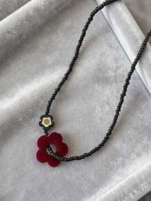 Dây chuyền hạt cườm hình hoa nhung, vòng cổ choker hạt cườm hình hoa đá mã não thanh lịch kiểu Hàn Quốc dành cho nữ. - màu đen - Xem 8