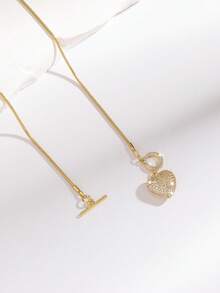 1件优雅蛇骨链圆形心形锆石吊坠项链，适合女性和女孩日常佩戴，情人节和婚礼礼物。 - 彩色 - 查看 2