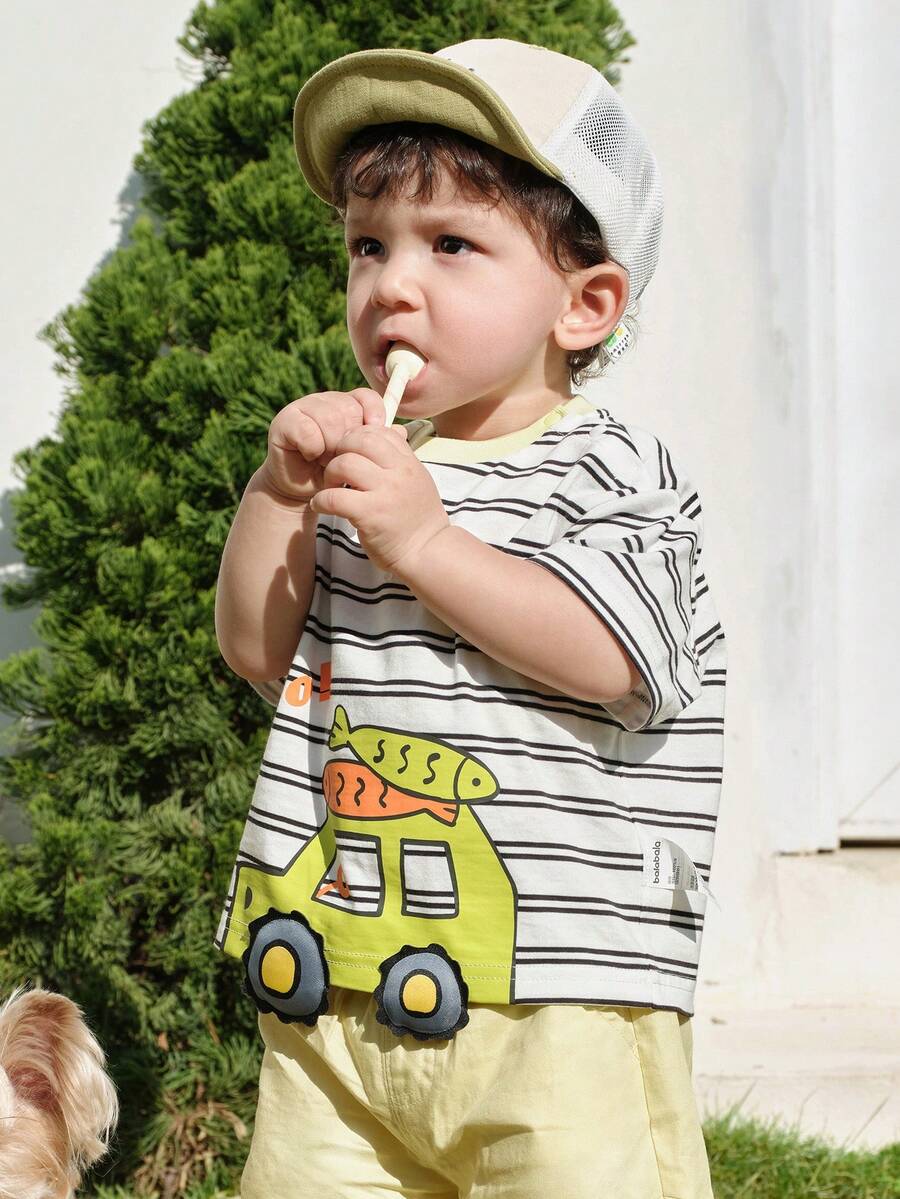 Balabala 2026 Summer Cute & Fun Baby Short Sleeve T-Shirt - White and Black - View 1