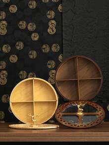 1pc 4-Compartment Round Divided Fruit Plate, Multifunctional Dessert Display Tray, Bamboo & Wood Platter, Smooth Rounded Edges, Sturdy & Durable Round Plate, Home Party Serving Tray, Kitchen Dining Tableware - Deer-shaped Divided Fruit Platter - View 10