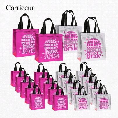 CARRIECUR Túi tote tái sử dụng Disco Bride & Last Disco - Màu hồng bạc ánh kim, quà tặng cho tiệc độc thân, túi quà cho phù dâu, đồ dùng cho tiệc độc thân theo chủ đề disco.