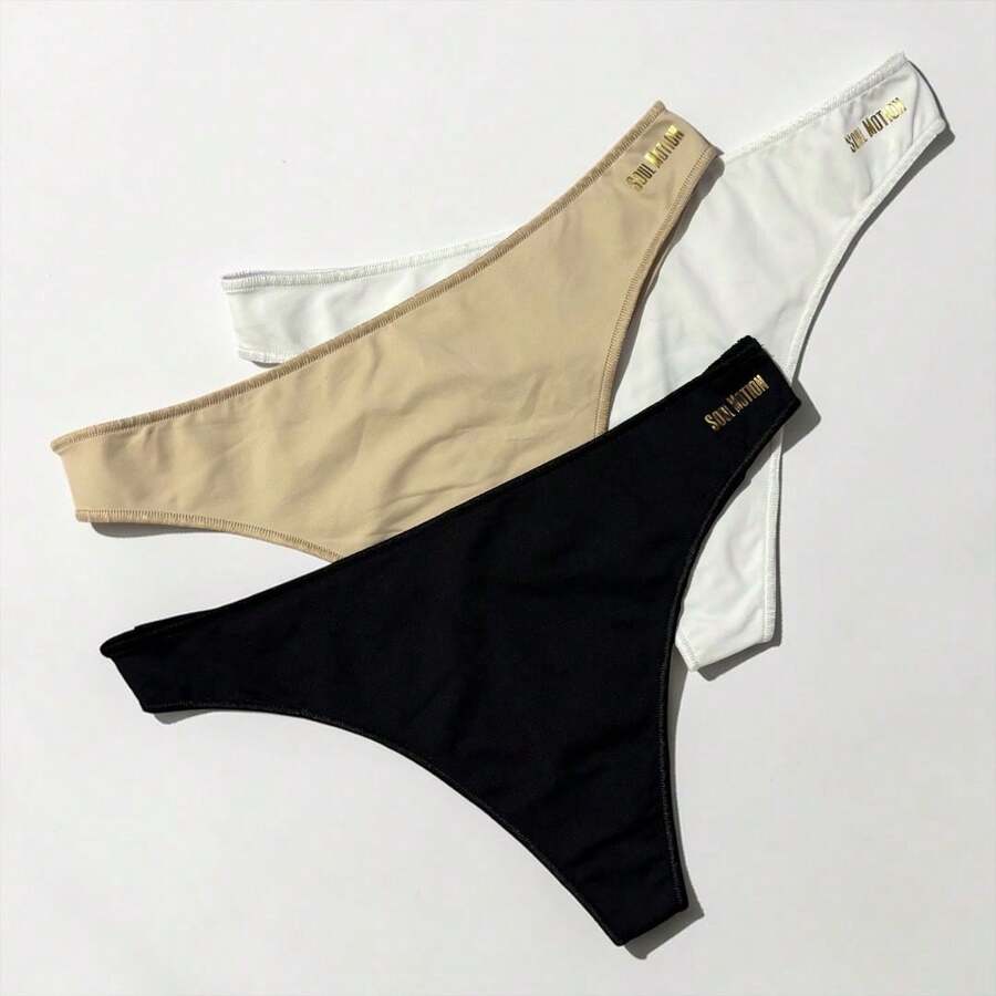 Set Of 3 Double String Panties - Polyamide With Cotton Lining - Beige, White, Black - View 1