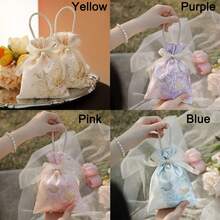 1/4pcs Flower Drawstring Candy Bag With Pearls And Ribbons, Suitable For Weddings, Birthdays And Special Occasions - Polyester Fabric. Valentine's Day, Mother's Day, Spring, Summer. - Multicolor - View 7