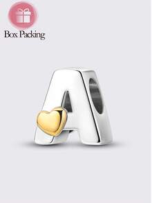 1 Piece Original Design Silver Color Charms Beads Letter Series Beaded Jewelry, Selected Alphabet Beads, Allowing You To Spell Out Names, Initials, Meaningful Words Or Secret Messages That Hold Special Significance. The Smooth, Polished Beads Are Paired With Delicate Golden Heart Electroplated Accents - Multicolor - View 34