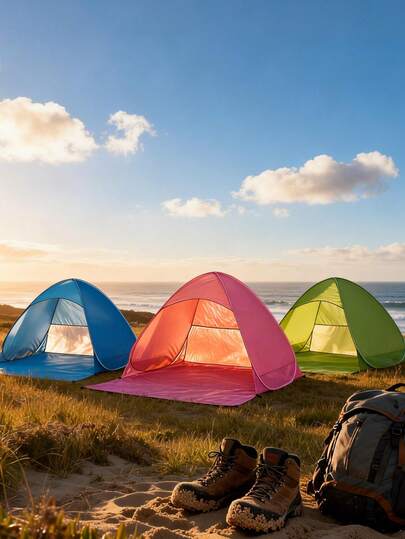 UPF 50+ 便携式双人沙滩帐篷遮阳篷，轻便易携，适合户外露营、钓鱼、园艺和宠物活动，搭建简便，粉色/蓝色/绿色可选，是理想的沙滩度假必备品和礼物。