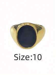 1 pieza Anillo de hombre minimalista casual ovalado, redondo, con diamante de imitación negros, hecho de acero inoxidable 316, chapado en oro de 18K por dentro y por fuera, impermeable e hipoalergénico, adecuado para hombres con estilo minimalista clásico - Anillos ovalados/redondos para hombre - Ver 47
