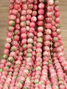 天然玫瑰雨花碧玉散珠，非常适合制作项链、手链和耳环等珠宝，长度为 40 厘米或 15.75 英寸。 - 彩色 - 查看 7