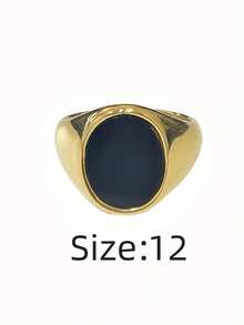 1 pieza Anillo de hombre minimalista casual ovalado, redondo, con diamante de imitación negros, hecho de acero inoxidable 316, chapado en oro de 18K por dentro y por fuera, impermeable e hipoalergénico, adecuado para hombres con estilo minimalista clásico - Anillos ovalados/redondos para hombre - Ver 24
