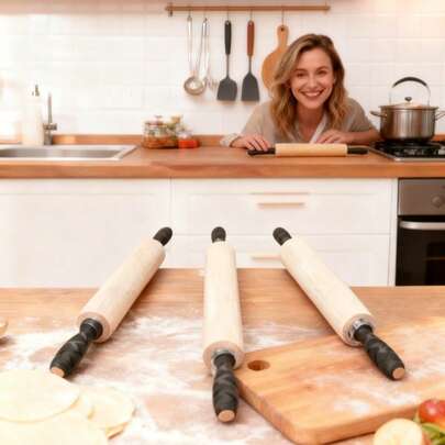 Holzwalze, Haushaltsbackwerkzeug, geeignet zum Teig- und Fladenbrotausrollen