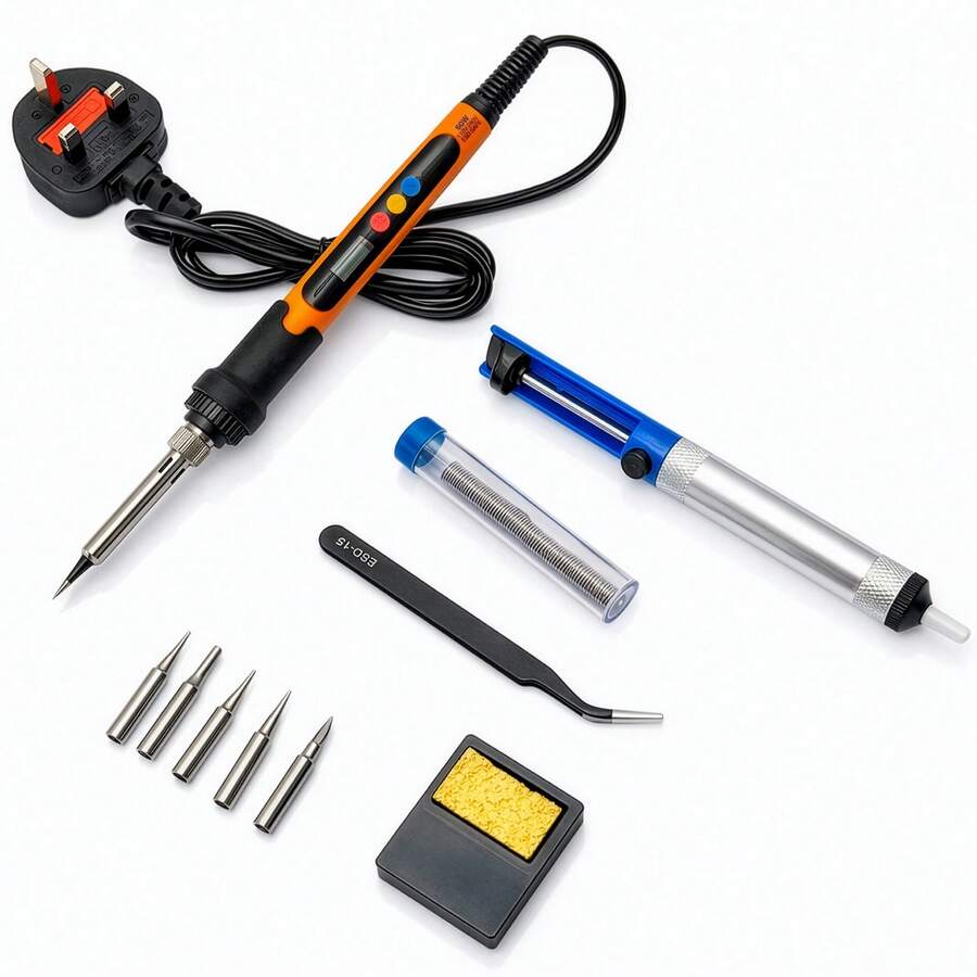 120W Soldering Iron Kit – Adjustable Temperature 180–500°C With Digital LED Screen, Electric Soldering Iron Set With Auto Sleep & Temperature Calibration - Orange Color - View 1