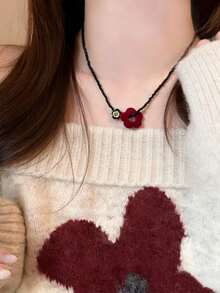 Dây chuyền hạt cườm hình hoa nhung, vòng cổ choker hạt cườm hình hoa đá mã não thanh lịch kiểu Hàn Quốc dành cho nữ. - màu đen - Xem 3