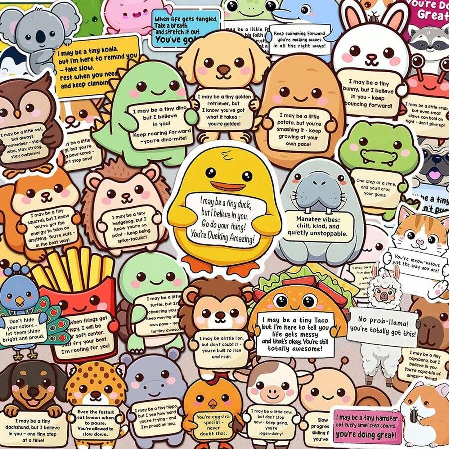 50PCS Cartoon Animal Reward Stickers For Kids - Cute Motivational Decals For Teachers, Parents, Homework, School Supplies, Waterproof & Bright Colors - A - 查看 1