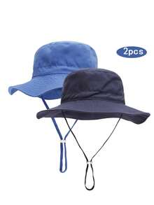 2pcs Adjustable Brim Bucket Hat, Multi-Size 6 Months To 8 Years Old Kids Bucket Hat, Boys Girls Dual-Color Print Cap - Multicolor - View 34
