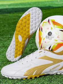 New Lace-Up Soccer Shoes For Teenagers, Recommended For School, Student, Match And Training, Low-Top Studded Anti-Slip Grip Suitable For Adults And Kids, Soft For Soil, Real Grass And Turf Field Match And Training - White - View 6
