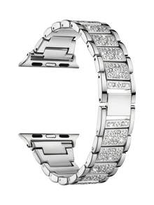 Huastonband 1件女款銀色金屬可調節錶帶，兼容 Ultra 3 SE S10 S9 S8 S7 S6 S5 S4 S3 S2 S1，提供 38mm、40mm、41mm、42mm、44mm、45mm、49mm、46mm 尺寸（不含手錶）。銀色珠寶金屬可調節女款錶帶 - 銀色 - 查看 8