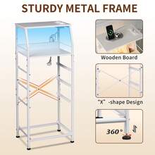 Tall 4-Drawer Bedside Table With Charging Station & LED Light, Fabric Storage Bins, Open Wood Shelf Modern Nightstand, - Xem 7