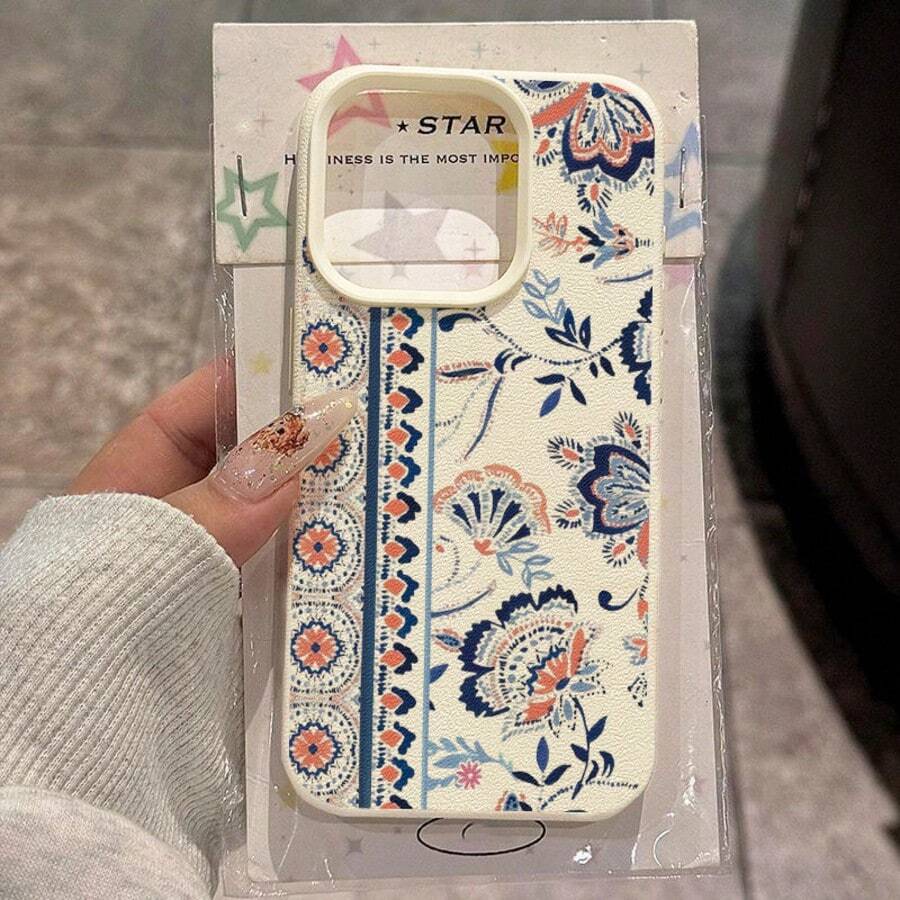 1pc TPU Material Retro Exotic Floral Pattern Phone Case Compatible With Iphone 17 Pro Max/17/16 Pro Max/15/13/12/11, S20 FE/A15/S24/A55, Note 11/Note 12/Note 13 Pro, Full Coverage Anti-Drop Soft Protective Phone Cover,International Version, Not The Domestic Version - White - View 1