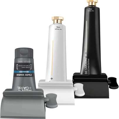 牙膏挤压器，3 件套牙膏管挤压器，牙膏管夹，独立式浴室配件，浴室和厨房小工具，手动牙膏分配器，多功能洗面奶分配器，浴室配件，家居浴室装饰，秋季装饰，返校季，适用于各种管状化妆品和酱料，家居和公寓必备品，牙膏和洗面奶，护手霜，手动挤压。