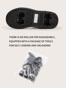 1双儿童轮滑鞋，运动鞋，弹性柔软缓震，轻便防水，皮革和合成材料鞋面，休闲街头风，男女通用 - 黑與白 - 查看 9