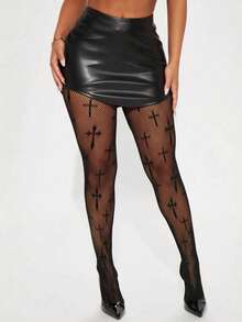 1 đôi quần legging/quần tất cỡ lớn dành cho nữ, họa tiết chữ thập Halloween, thiết kế lưới jacquard họa tiết chữ thập Halloween, gợi cảm và thanh lịch, phù hợp cho các bữa tiệc. - Nhiều màu - Xem 4