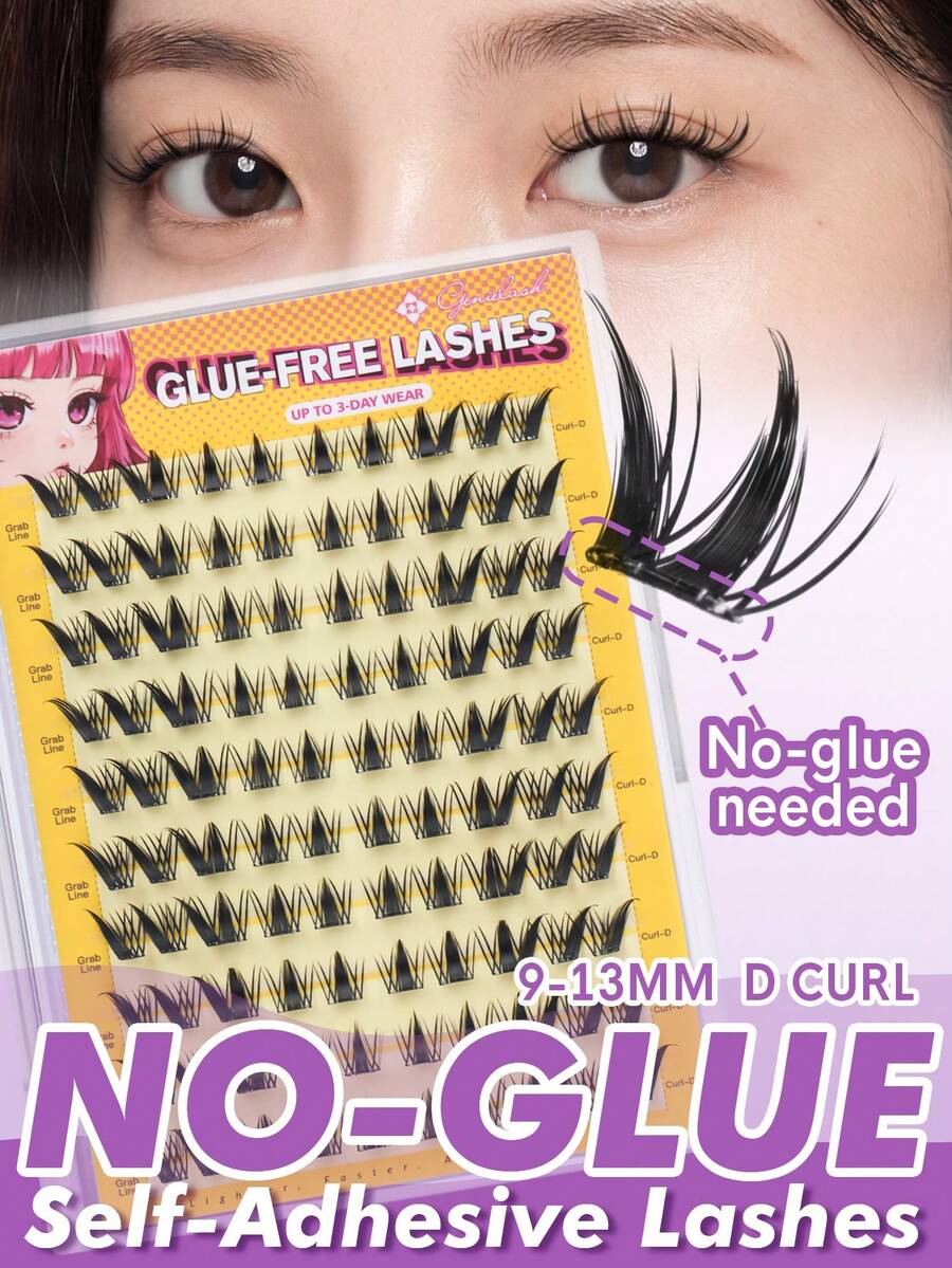 GENIELASH 100pcs Self-Adhesive Fluffy False Eyelash Clusters, Mixed Length Set, No Glue Needed, Fluffy Individual Lashes, DIY Self-Adhesive Lash Extension, Pre-Glued Lash Clusters, Natural D-Curl Effect Lash Clusters, No Glue Or Makeup Remover Required, False Eyelashes, Lash Clusters, Lashes With Glue (03) - D - View 1