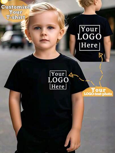 Custom Kids T-Shirt For Boys – Printable Name, Photo, Or Pattern, Soft Breathable Fabric, Crew Neck, Machine Washable, Ideal For Birthday Parties, Sports Teams, School Events, Summer Casual Wear, Available In Black, White, Red, And More