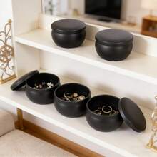 45 Stück/6 Set schwarze runde Metall Kerzenglasset DIY Aromatherapie Kerzen Zubehör, kleine Artikel Aufbewahrung, Hochzeit Geburtstags Party Dekoration, Geschenk für Freunde - kleiner Bauch - Übersicht 5