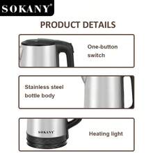 Hervidor SOKANY 09022, 2.3L, 1500W, Un Toque, LED, Ventana de Agua, Base 360°, Acero Inoxidable, Para Hogar/Cocina/Oficina. - Plateado - Ver 7