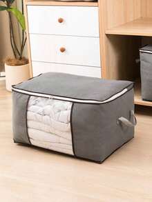 1pc Large Capacity Storage Bag, Non-Woven Fabric Quilt Storage Bag, Quilt Travel Moving Storage Bag, Clothes Luggage Storage Bag, Suitable For Seasonal Storage And Decorative Organization, Autumn Decor, Holiday Decor, Room Decor, Home Decor, Autumn Decor, Bedroom Decor, Christmas Gift - Grey - View 4